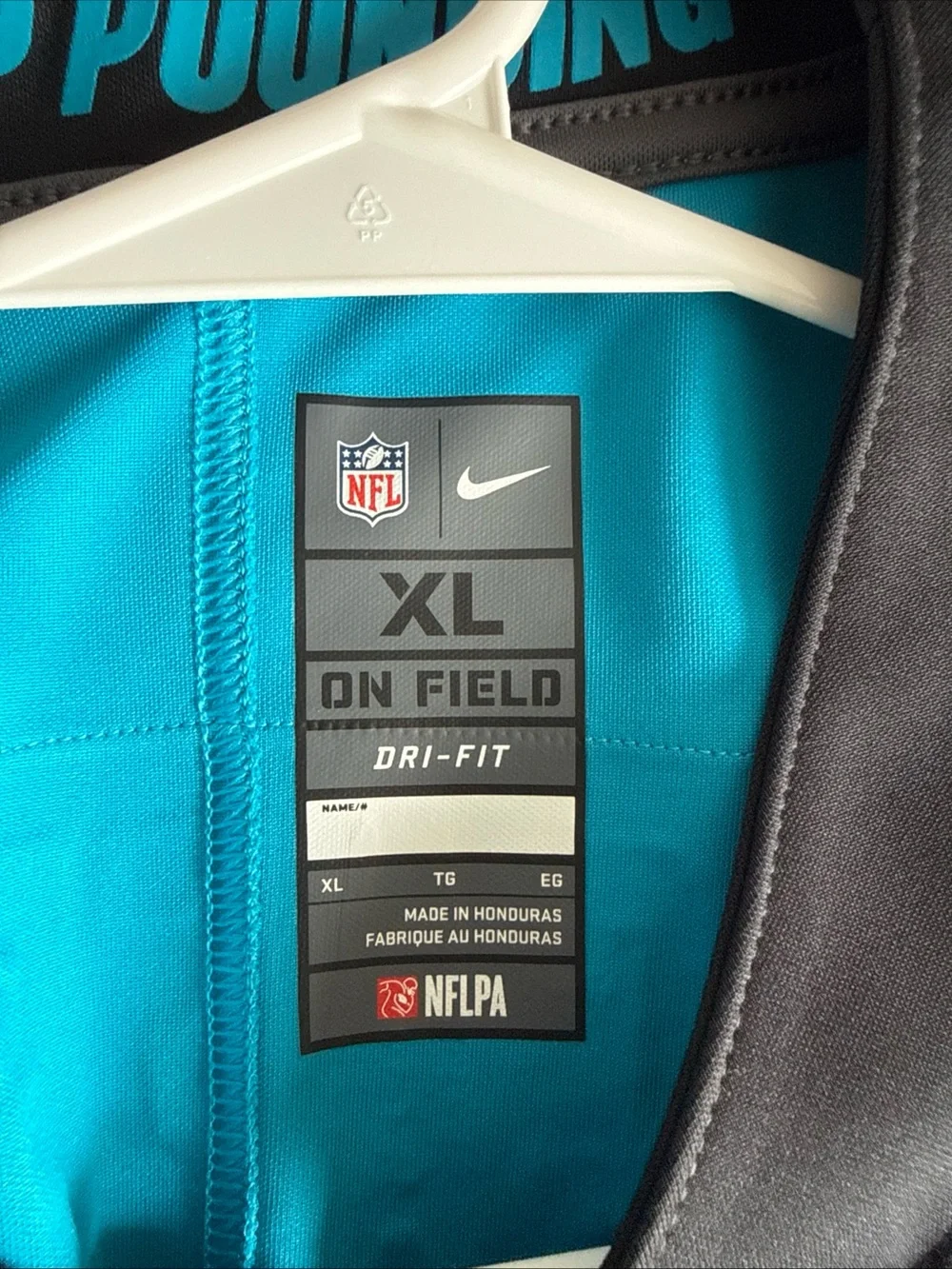 Carolina Panthers #22 Teal NFL Jersey with Keep Pounding Collar
